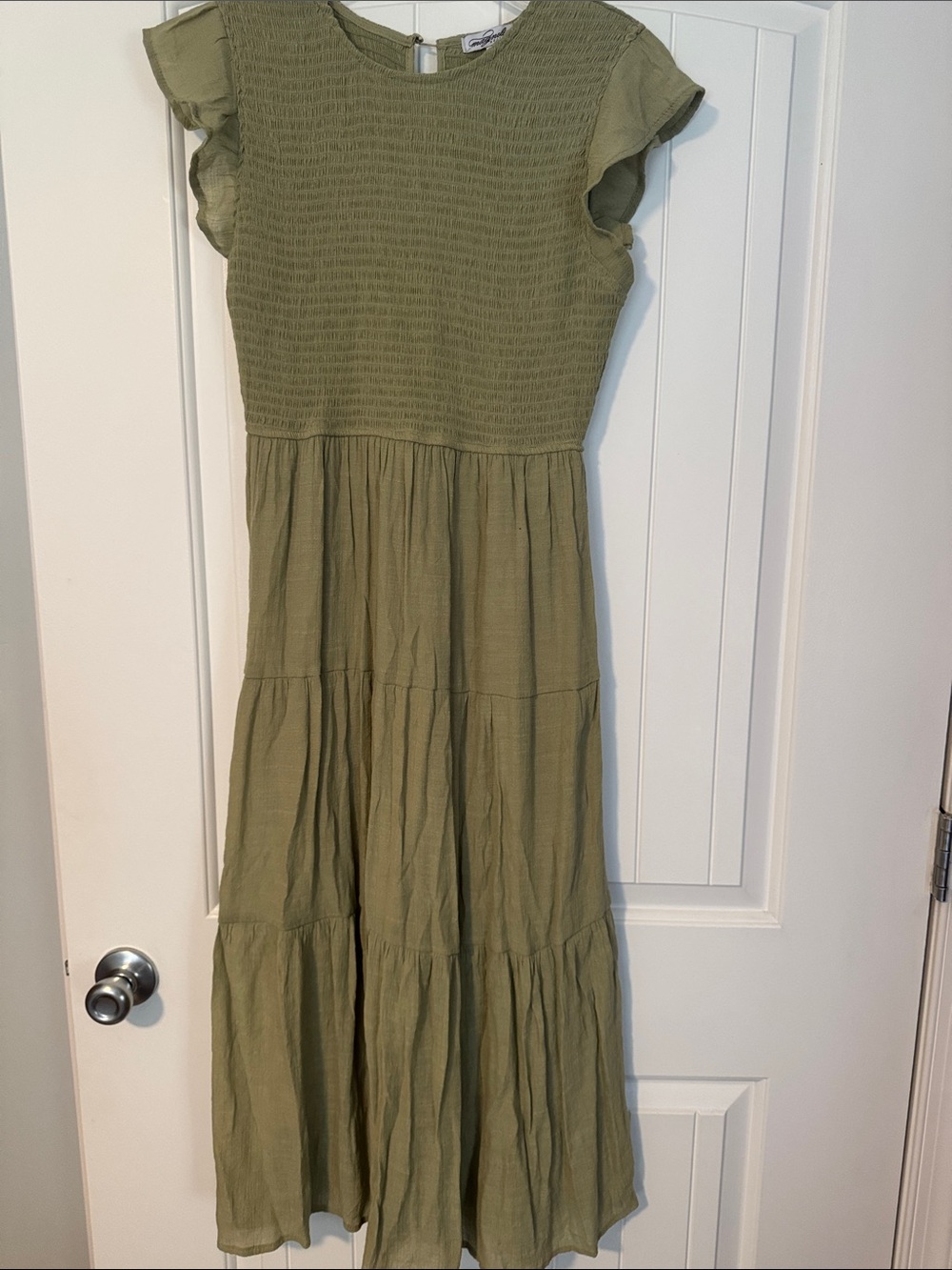 Magnolia Boutique Sage green Tiered Maxi Dress with Flutter Sleeves
